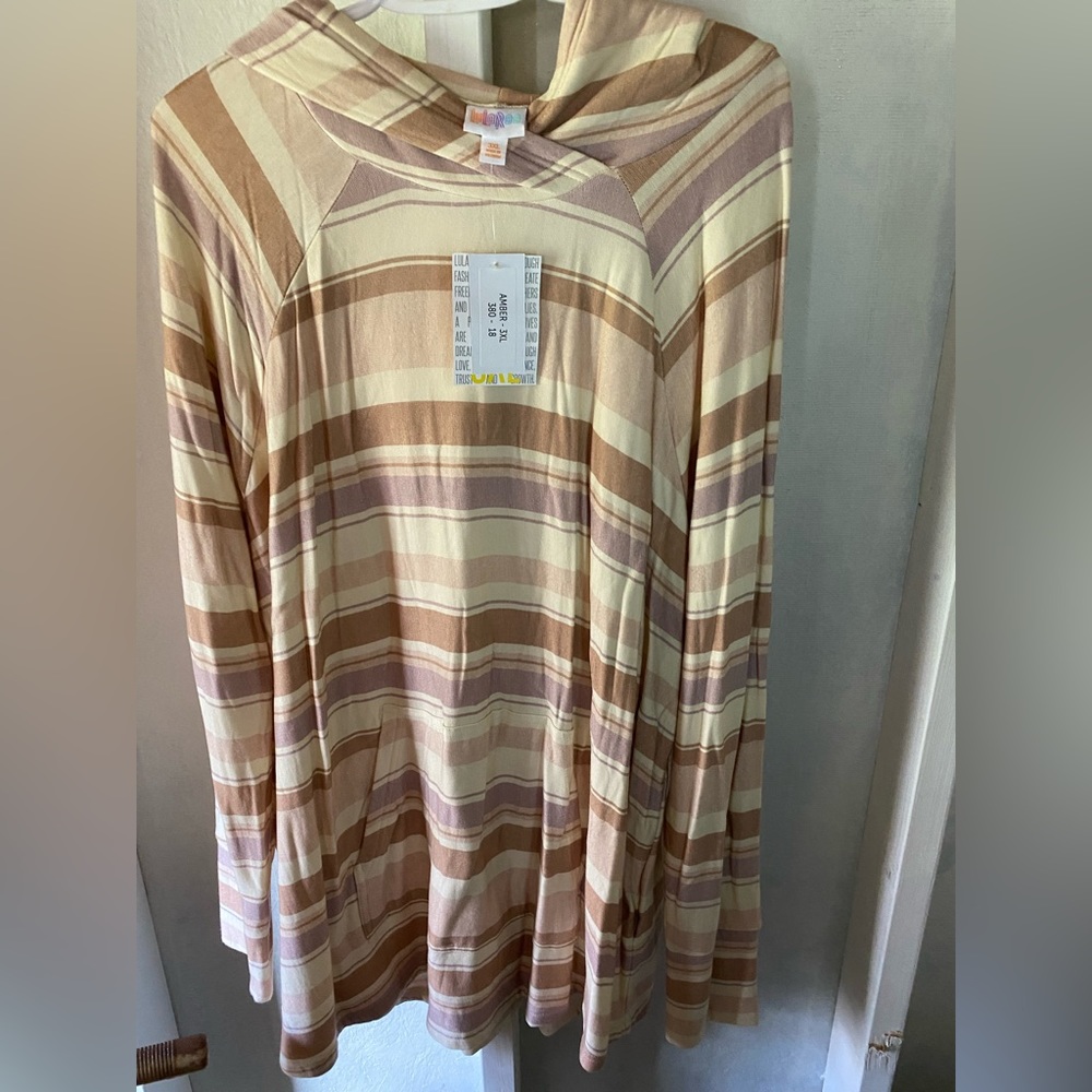 LulaRoe Amber Knitted Stripped Tunic Hoodie. NWT!